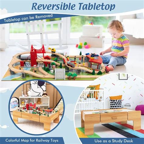 Kids Wooden Train Set and Double-Sided Table Playset | Ubuy Nepal