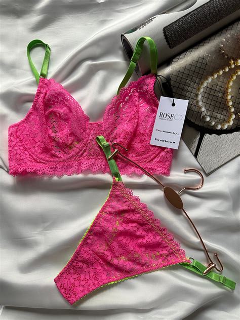 Neon Pink Lingerie Set Emma High Quality Handmade Lingerie By Brand Rose By O O Etsy