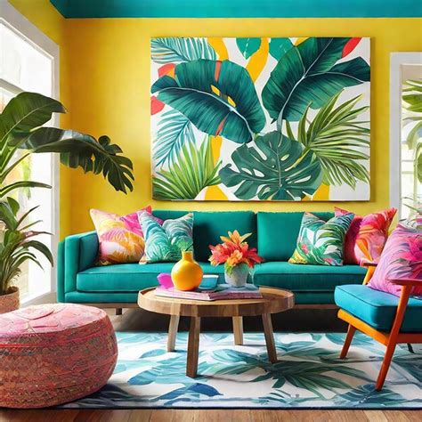 Premium AI Image | A bright and cheerful Tropical Living Room with ...