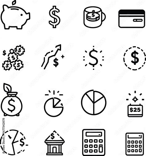finance icon grid black  white  art featuring piggy bank credit