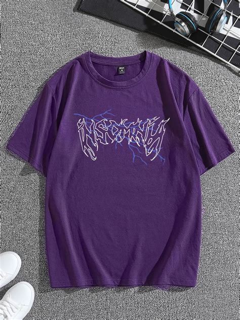 Guys Letter Graphic Tee In 2023 Shirt Outfit Men Purple T Shirts