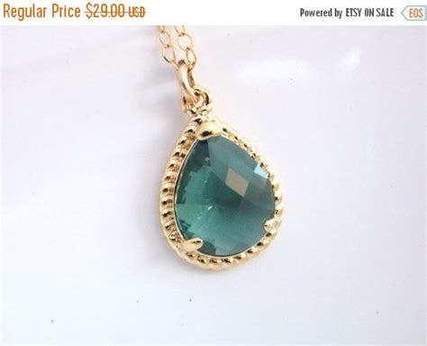 Teal Necklace Gold Teal Necklace Aqua Green Glass Gold Etsy Teal