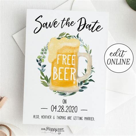 Free Beer Funny Save The Date Card Printable Invitation Etsy