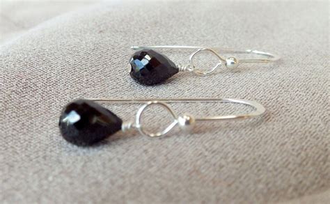 Black Spinel Sterling Silver Earrings Modern Contemporary Etsy