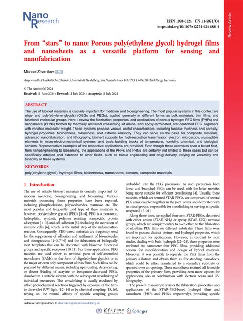 Pdf From Stars To Nano Porous Poly Ethylene Glycol Hydrogel Films