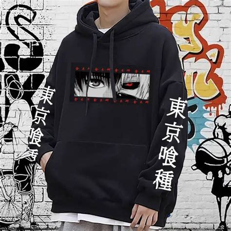 Худи женское оверсайз черное с принтом аниме Harajuku Manga Graphic ...