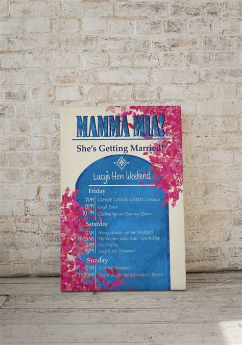 Mamma Mia Theme Hen Party Itinerary Editable Diy Template Etsy Australia