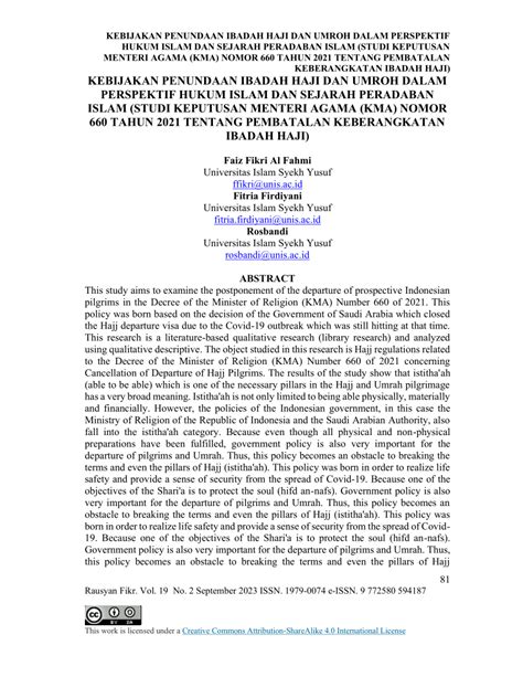 Pdf Kebijakan Penundaan Ibadah Haji Dan Umroh Dalam Perspektif Hukum