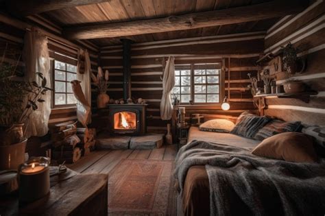 Premium AI Image | Cozy cabin retreat with fireplace and cozy blanket for winter solstice ...