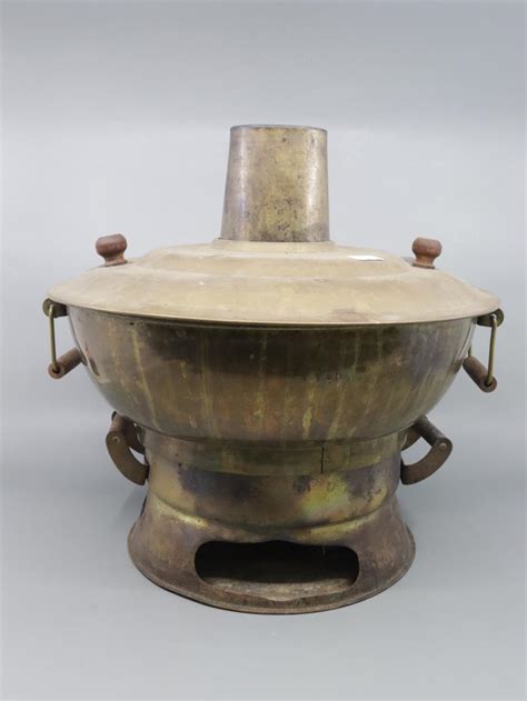 Lot CHINESE BRASS HOT POT BRAZIER WITH MESH LADLES INSIDE