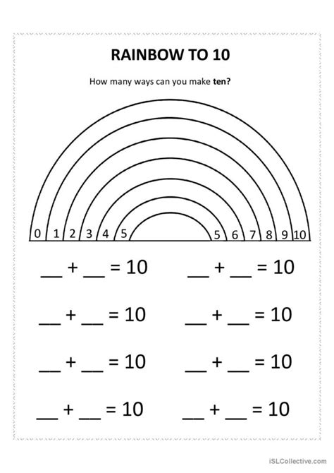 Rainbow To Ten Addition To 10 English Esl Worksheets Pdf And Doc