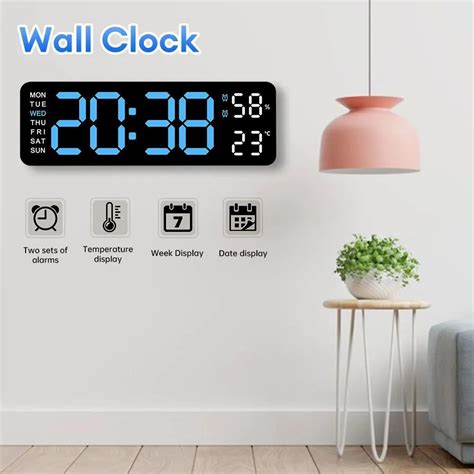 Large Digital Wall Clock Temp Date Week Display 1224 Hour Wall Mounted