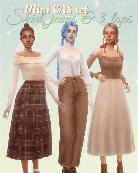 Mini Cas Set No1 Skirt Jeans And 3 Tops Miiko Sims 4 Dresses Sims