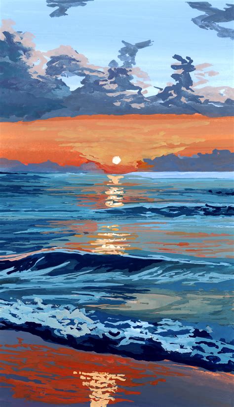 Bold Ocean Sunset Nature Art Painting Seascape Paintings Landscape