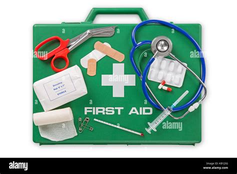 A First Aid Kit Isolated On White Background With Clipping Path Stock