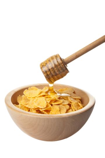 Honey Pouring Over Cornflakes Isolated Food Cornflakes Wood Fill Png