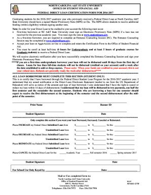 Fillable Online Ncat Federal Direct Loan Certification Form For