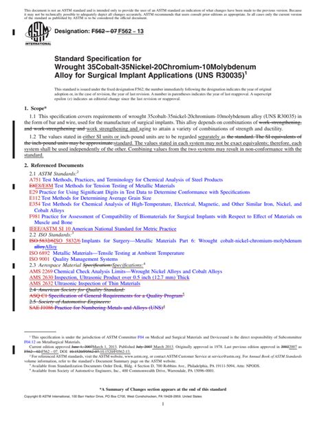 Astm F Standard Specification For Wrought Cobalt Nickel