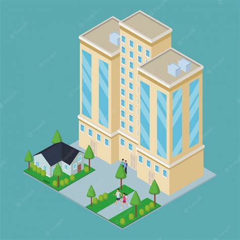 Torre De La Empresa Edificio Isométrico Vector Premium