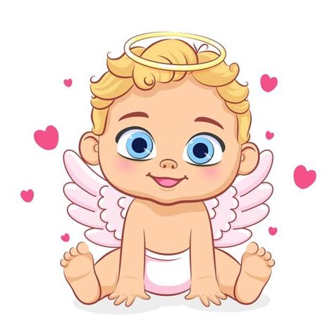 A Baby Angel Sitting On The Ground With Hearts Around It