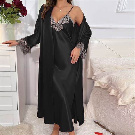 Women S Long Silk Pajama Sets Satin Robe With Nightgown Piece