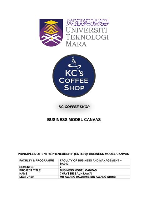 Bmc Ent Kc Coffee Shop Business Model Canvas Principles Of