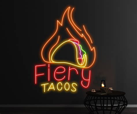 Fiery Tacos Mexican Restaurant Neon Sign Tacos LED Sign Etsy