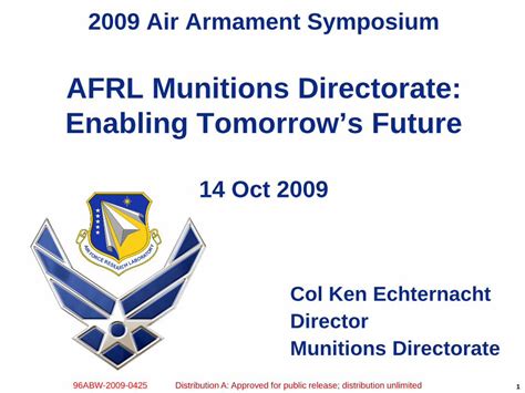 (PDF) AFRL Munitions Directorate: Enabling Tomorrow’s …ndiagulfcoast.com/events/archive/35th ...