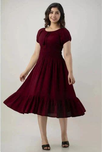 Maroon Cotton Plain One Piece Dress Half Sleeves Party Wear At Rs