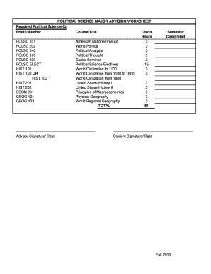 Fillable Online Ceeps Csupueblo POLITICAL SCIENCE MAJOR ADVISING