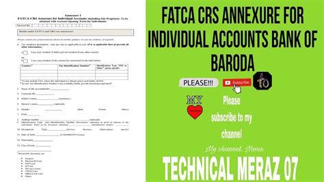 Fatca Crs Annexure For Individual Accounts Bank Of Baroda From Kese Bhare Technicalguruji