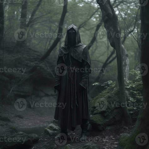 a man in a hooded robe standing in the woods generative AI 28358644 Stock Photo at Vecteezy