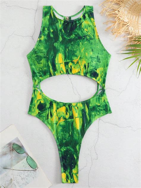 Shein Swim Vcay Tie Dye Cut Out Waist One Piece Swimsuit Shein Uk