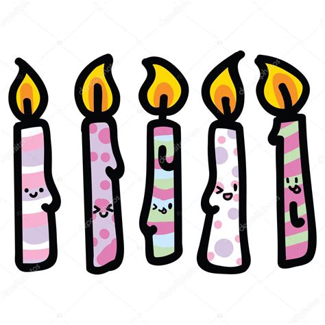 Lindas Velas De Cumplea Os Con Caras Kawaii Ilustraci N Vector De