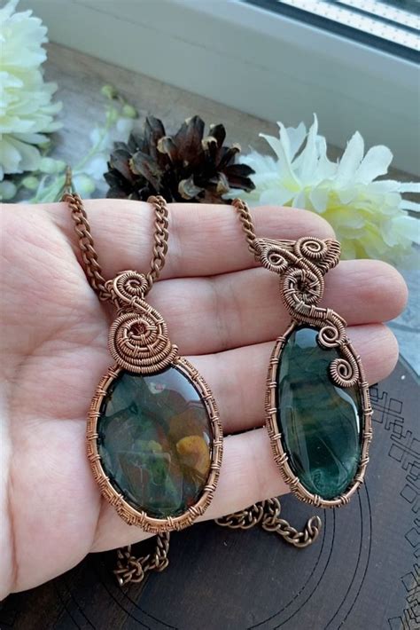 Copper Wire Wrapped Necklaces Bloodstone Necklace Handmade Necklace