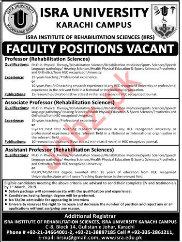 Isra Institute Of Rehabilitation Sciences IIRS Faculty Jobs 2023 Job