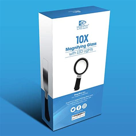 Magnipros Extra Large 10x Magnifying Glass With Detachable Lenses 3 Light Modes Reading