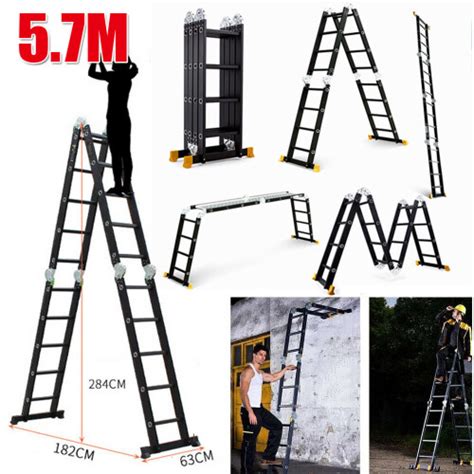 5 7M Aluminium Folding Ladder Multi Purpose Extendable Combination UK