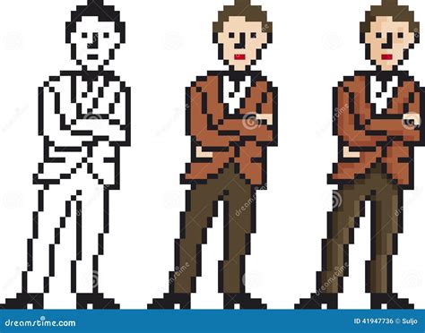 Pixel Art Businessman Sprite Staying, Back And Cartoon Vector ...