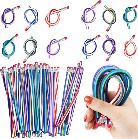 40 Pcs Flexible Bendable Pencils Colorful Stripe Soft Pencils Bendy