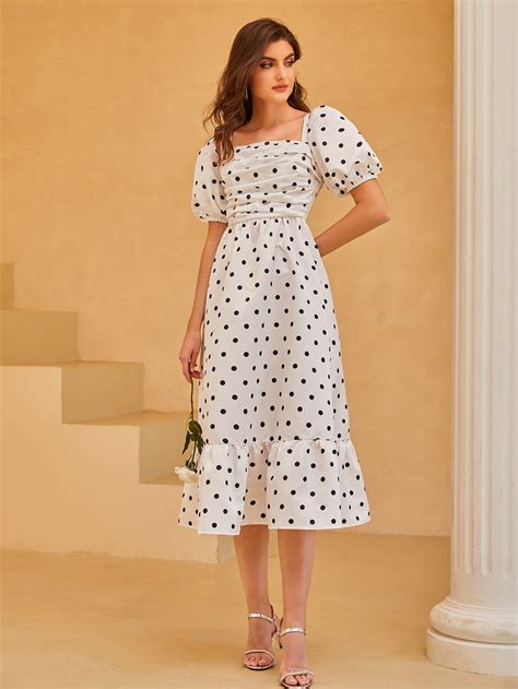 Ruffle Hem Dress Dress P Ruffles Polka Dots Outfit White Polka Dot