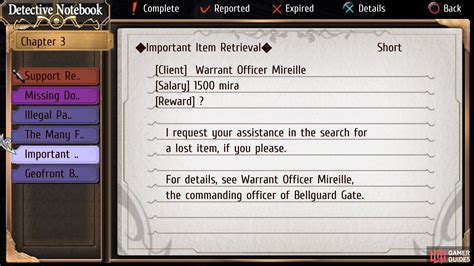 Important Item Retrieval Chapter Requests The Legend Of Heroes