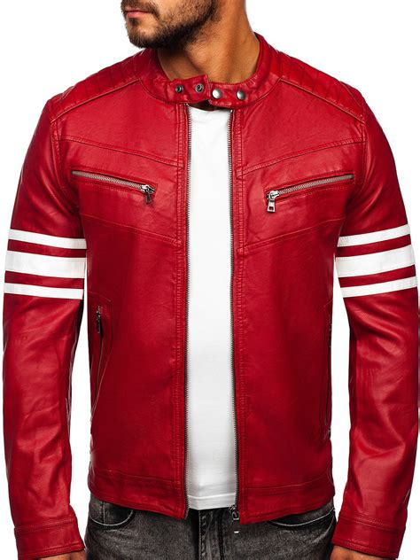 Chaqueta De Cuero Biker Para Hombre Color Rojo Bolf Bf Rojo