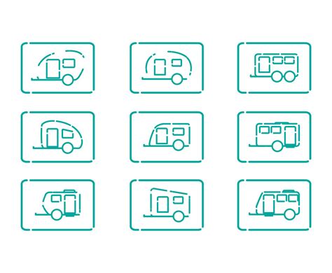 Caravan Trailer Lines Icon Set Vector Art And Graphics