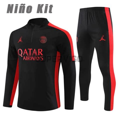 Sudadera de Entrenamiento PSG 2023 2024 Niño Kit Negro Rojo SuperVigo