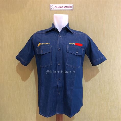 Jual Kemeja Seragam Jeans Denim Promosi Pertamina Po Shopee Indonesia