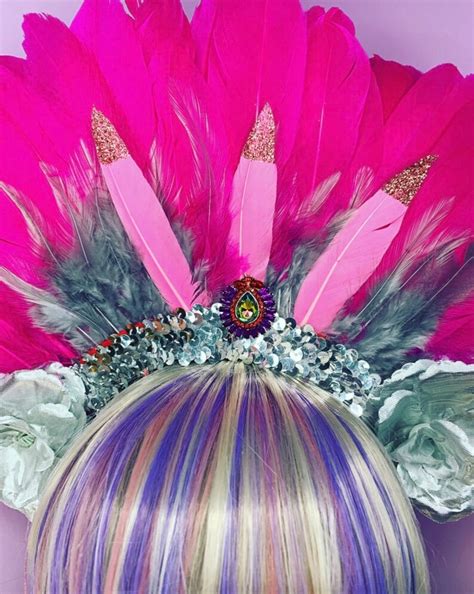 Hot Pink Feather Carnival Festival Floral Head Dress Head Etsy Uk