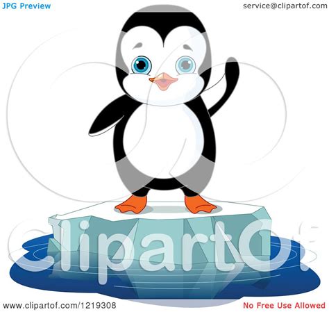 Clipart of a Cute Penguin Waving on Floating Ice - Royalty Free Vector ...