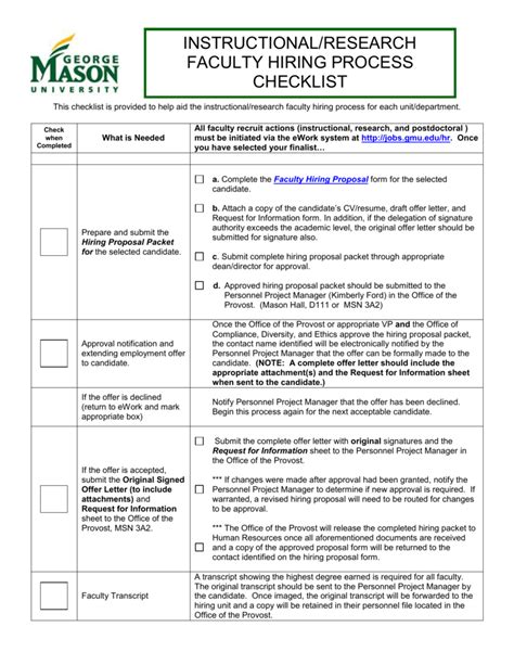 Hiring Process Checklist Template