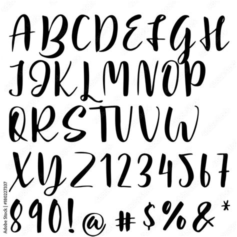 Handwritten Calligraphy Font Vector Alphabet Hand Drawn Letters Stock